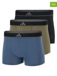 Adidas Bokserki (3 pary) w kolorze czarnym, khaki i niebieskim rozmiar: M. Brązowe bokserki męskie Adidas, bez wzorów. Za 87.40 zł.
