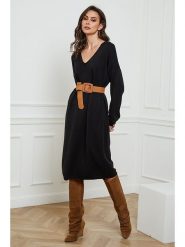 So Cachemire Sukienka dzianinowa "Palerme" w kolorze czarnym rozmiar: L. Czarne sukienki damskie So Cachemire, l, bez wzorów, z dzianiny, bez kołnierzyka, bez ramiączek, midi. Za 187.99 zł.