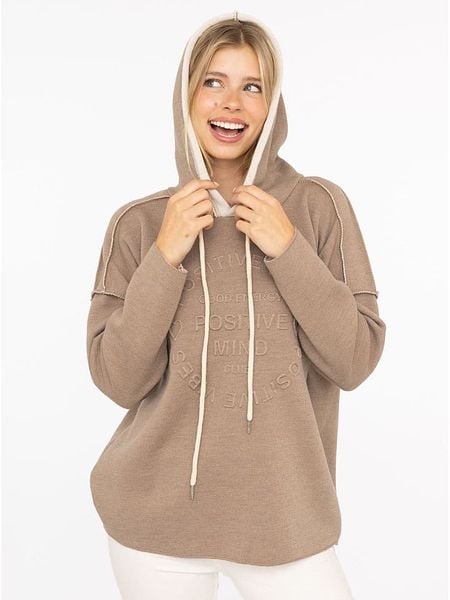 Zwillingsherz Bluza "Positive Mind" w kolorze szarobrązowym rozmiar: S/M. Brązowe bluzy z kapturem damskie Zwillingsherz, m. Za 148.33 zł.
