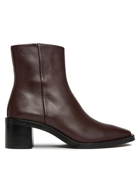Calvin Klein Botki Block Heel Zip Boot Lth HW0HW02593 Bordowy. Czerwone botki damskie CALVIN KLEIN, ze skóry, bez obcasa, na płaskiej podeszwie, bez zapięcia. Za 679.99 zł.
