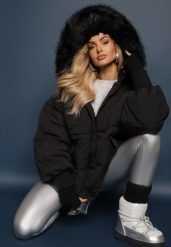Czarna Kurtka Oversize z Futrzanym Kapturem Haduni. Czarne kurtki damskie Renee, na zimę, l, z aplikacjami, z futra. Za 289.99 zł.