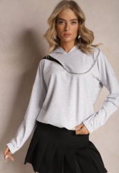 Szara Asymetryczna Bluza z Bawełny z Kapturem i Ozdobnym Suwakiem Lueur. Szare bluzy z kapturem damskie Renee, z bawełny. Za 79.99 zł.