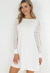 Biała Sukienka Mini z Przezroczystymi Rękawami i Wycięciem na Plecach Ileia. Białe sukienki damskie Born2be, s, bez wzorów, eleganckie, bez kołnierzyka, bez ramiączek, mini. W wyprzedaży za 71.99 zł.