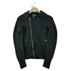 Second life - Damski sweter na zamek błyskawiczny - Jak nowy. Czarne swetry klasyczne damskie Ralph Lauren, bez kołnierzyka. Za 153.32 zł.