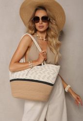 Beżowa Duża Torebka Tote z Plecionej Bawełny Fai. Brązowe shopper bag damskie Renee, bez wzorów, z bawełny, duże, bez dodatków. Za 74.99 zł.