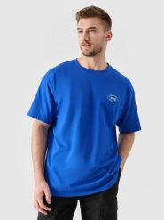 4F T-shirt oversize z nadrukiem męski - niebieski XL. Niebieskie t-shirty męskie 4f, m, bez wzorów, z bawełny, bez kołnierzyka. W wyprzedaży za 49.99 zł.