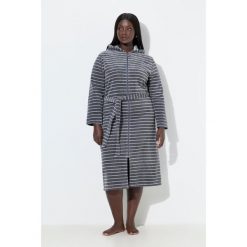 Damskie Szlafrok z weluru nicki paski kaptur wiązany pasek długie rękawy. Szare szlafroki damskie Ulla Popken, plus size, bez wzorów, z bawełny, plus size. Za 349.99 zł.