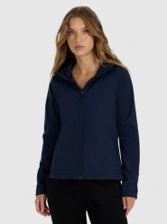 4F Kurtka softshell wiatroodporna membrana 5000 damska - granatowa XXL. Niebieskie kurtki damskie 4f, xxl, bez wzorów, z materiału, z kapturem. Za 299.99 zł.