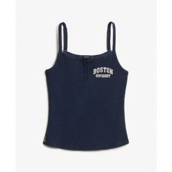 Kobieta z wzorem koszulka bez rękawów z guzikami Superdry Athletic Essentials. Niebieskie topy sportowe damskie Superdry., uniwersalny, bez wzorów, z koronki, bez ramiączek. Za 110.55 zł.