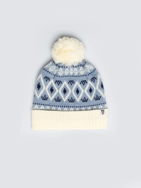 Czapka zimowa z pomponem śmietankowo-błękitna Igory 000. Niebieskie czapki zimowe damskie Big Star, z dzianiny. W wyprzedaży za 79.99 zł.