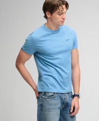 Superdry Koszulka Essential Serif Logo haft Slim fit z bawełny organicznej. Niebieskie topy sportowe damskie Superdry., s, bez wzorów, z bawełny, bez ramiączek. Za 149.80 zł.