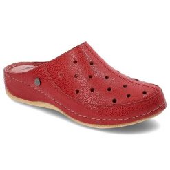 Bordowe Klapki Pollonus Wygodne Skórzane Buty Damskie. Czerwone klapki damskie Pollonus, bez wzorów, ze skóry, bez obcasa, na obcasie. Za 199.00 zł.