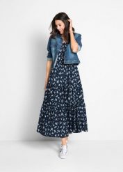 Sukienka z czystej bawełny. Niebieskie sukienki damskie bonprix, na lato, bez wzorów, z bawełny, bez kołnierzyka, bez ramiączek, maxi. Za 169.99 zł.