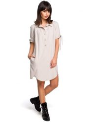 Be Wear Sukienka w kolorze beżowym rozmiar: XXL. Brązowe sukienki damskie Be Wear, na co dzień, xxl, bez wzorów, bez kołnierzyka, bez ramiączek, mini, proste. Za 127.95 zł.