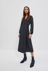 Sukienka midi wiązana w talii. Sukienki damskie MOODO, xs, bez wzorów, z wiskozy, bez kołnierzyka, bez ramiączek, midi. W wyprzedaży za 29.99 zł.
