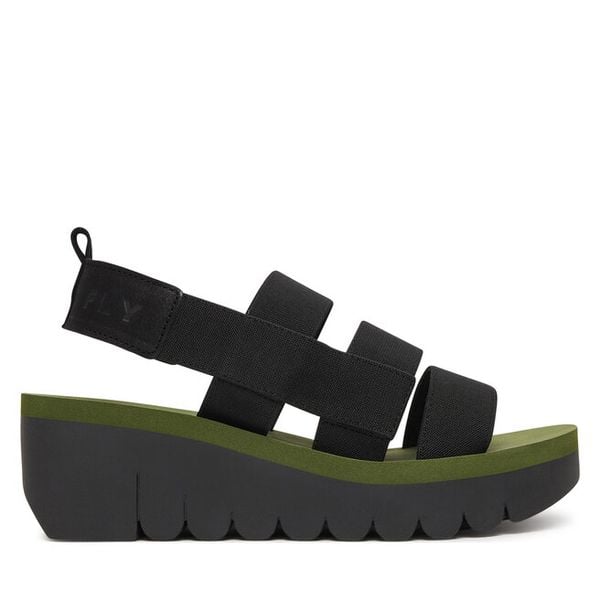 Sandały Fly London. Czarne sandały damskie Fly London, bez wzorów, bez obcasa, na koturnie. Za 463.99 zł.