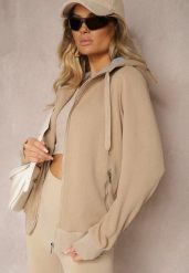 Ciemnobeżowa Tłoczona Bluza z Dodatkiem Bawełny i Kapturem Zapinana na Suwak Arfoya. Brązowe bluzy z kapturem damskie Renee, s, z bawełny. Za 79.99 zł.