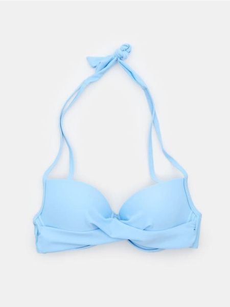 Góra od bikini typu bandeau z marszczeniem - błękitny. Niebieskie bikini damskie Sinsay, bez wzorów. Za 29.99 zł.