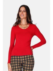 ASSUILI Koszulka w kolorze czerwonym rozmiar: 42. Czerwone bluzki damskie Assuili, bez wzorów, klasyczne, bez kołnierzyka, bez ramiączek. Za 83.62 zł.