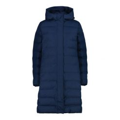 Kurtka puchowa z kapturem dla kobiet CMP. Niebieskie kurtki damskie CMP, bez wzorów, z puchu, z kapturem. W wyprzedaży za 381.00 zł.