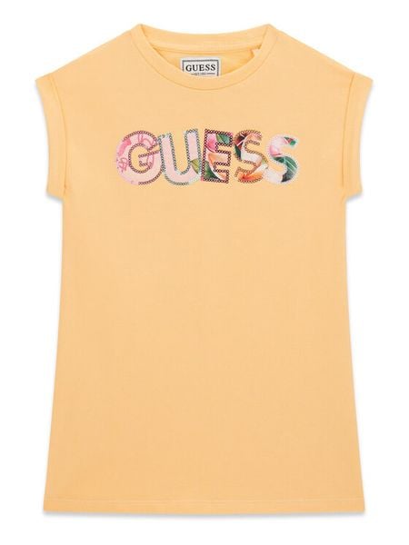 Guess Sukienka codzienna K6GK10 KAE24 Pomarańczowy jasny Regular Fit. Brązowe sukienki dziewczęce Guess, z aplikacjami, z bawełny, bez ramiączek. Za 154.99 zł.