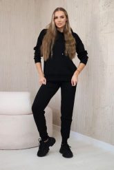 Komplet sweterkowy Bluza + Spodnie czarny. Czarne bluzy z kapturem damskie KESI, bez wzorów, z poliesteru, eleganckie, plus size. Za 317.83 zł.