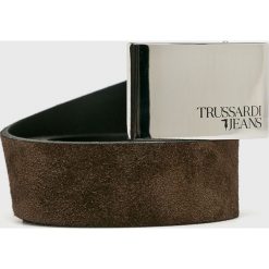 Trussardi Jeans - Pasek. Brązowe paski męskie TRUSSARDI JEANS, bez wzorów, z jeansu. W wyprzedaży za 249.90 zł.