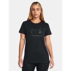 Koszulka fitness damska UNDER ARMOUR 1356305 z krótkim rękawem. Czarne bluzki sportowe damskie Under Armour, s, bez wzorów, bez ramiączek. Za 69.99 zł.
