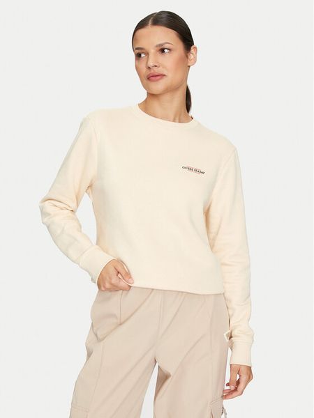 Guess Jeans Bluza W4YQ07 KC811 Beżowy Regular Fit. Brązowe bluzy bez kaptura damskie Guess Jeans, l, z bawełny. Za 179.99 zł.