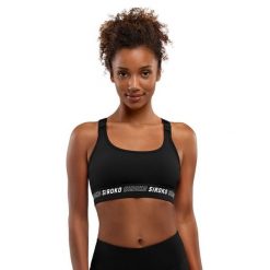 Stanik sportowy Fitness Damski Cardio Wysokie wsparcie. Czarne biustonosze sportowe damskie SIROKO, bez wzorów, z elastanu. Za 127.00 zł.