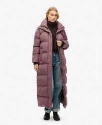 Długa pikowana kurtka Maxi od SUPERDRY. Fioletowe kurtki damskie Superdry., bez wzorów, bez kaptura. Za 931.30 zł.