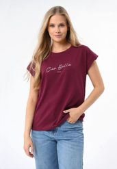 Koszulka z napisem, Comfort Fit, T-CIA. Czerwone t-shirty damskie Volcano, s, bez wzorów, z bawełny, bez kołnierzyka. Za 59.99 zł.