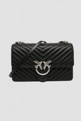 PINKO Czarna listonoszka damska ze srebrnymi okuciami Love One Classic. Czarne listonoszki damskie Pinko, bez wzorów, bez dodatków. W wyprzedaży za 1,379.99 zł.