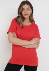 Czerwony T-shirt Ammi. Czerwone t-shirty damskie Born2be, m, bez wzorów, z bawełny, bez kołnierzyka. Za 19.99 zł.
