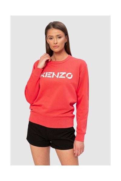KENZO Koralowa bluza damska z białym logo, Rozmiar XS. Czerwone bluzy bez kaptura damskie Kenzo, s, z bawełny. W wyprzedaży za 504.99 zł.