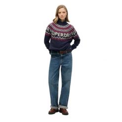Wzorzysty sweter jacquard damski Superdry. Niebieskie swetry klasyczne damskie Superdry., na zimę, s, z dzianiny, bez kołnierzyka. Za 344.50 zł.
