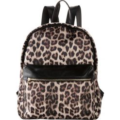 Plecak w cętki leoparda bonprix czarno-ciemnobrązowo-jasnobrązowy. Czarne plecaki damskie bonprix, bez wzorów. Za 99.99 zł.