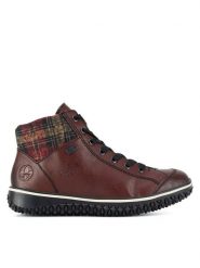 Rieker Botki Z4243-36 Bordowy. Czerwone botki damskie Rieker, z materiału, bez obcasa, na płaskiej podeszwie, bez zapięcia. Za 265.99 zł.