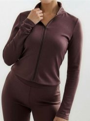 Krótka rozpinana bluza ze stójką Gym Hard - brązowy. Brązowe bluzy bez kaptura damskie Sinsay, l, bez wzorów, bez ramiączek, krótkie, bez kaptura. Za 59.99 zł.