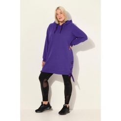 Damskie Długa bluza z kapturem tasiemka satynowa kaptur długi rękaw. Fioletowe bluzy z kapturem damskie Ulla Popken, plus size, z bawełny. W wyprzedaży za 223.99 zł.