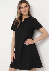 Czarna Sukienka Trapezowa Mini z Kieszeniami Hreona. Czarne sukienki damskie Born2be, m, bez wzorów, bez kołnierzyka, bez ramiączek, mini, trapezowe. Za 89.99 zł.