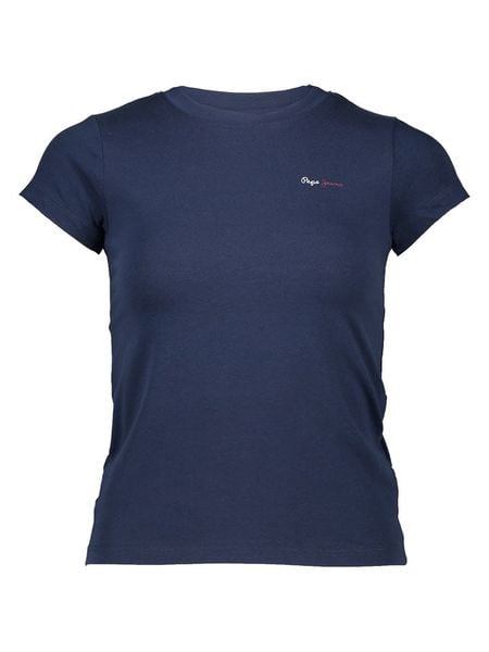 Pepe Jeans Koszulka w kolorze granatowym rozmiar: L. Niebieskie bluzki damskie Pepe Jeans, l, bez wzorów, z jeansu, bez kołnierzyka, bez ramiączek. Za 55.95 zł.