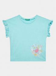 United Colors Of Benetton T-Shirt 3096G1093 Niebieski Regular Fit. Niebieskie koszulki dziewczęce United Colors Of Benetton, bez wzorów, z bawełny, bez ramiączek. Za 39.99 zł.