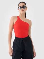 4F Crop-top slim z asymetrycznym ramiączkiem damski - czerwony XS. Czerwone topy damskie 4f, xs, bez wzorów, z dzianiny, z asymetrycznym kołnierzem. W wyprzedaży za 19.99 zł.