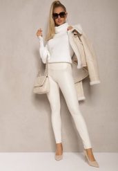 Białe Legginsy z Imitacji Skóry High Waist z Polarem Selabra. Białe legginsy damskie Renee, l, bez wzorów, z jeansu. Za 29.99 zł.