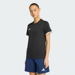 Koszulka Entrada26. Czarne bluzki sportowe damskie Adidas, z bawełny, bez kołnierzyka, bez ramiączek. Za 76.99 zł.