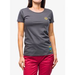 Koszulka wspinaczkowa damska La Sportiva Climbing on the Moon T-Shirt. Szare bluzki sportowe damskie La Sportiva, bez wzorów, bez ramiączek. Za 156.99 zł.