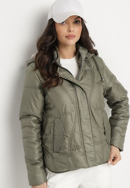 Zielona Kurtka Pikowana z Odpinanym Kapturem i Kieszeniami Ziolene. Zielone kurtki damskie Born2be, l, bez wzorów, z jeansu. Za 199.99 zł.
