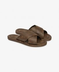 Superdry Klapki Vintage Cross Strap ze skóry syntetycznej – DARK BROWN. Brązowe klapki i japonki męskie Superdry., ze skóry. Za 204.30 zł.