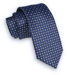 Granatowy Klasyczny Męski Krawat -ALTIES- 6cm, w Kwadraciki, Figury Geometryczne. Niebieskie krawaty i muchy męskie Alties, bez wzorów, z tkaniny, eleganckie. Za 49.00 zł.